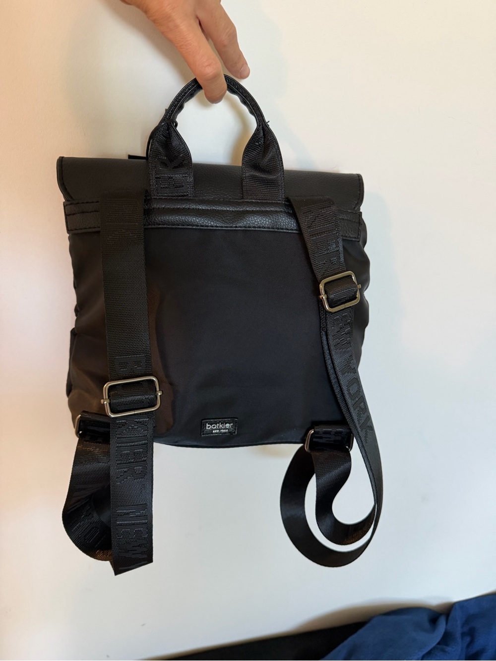 Botkier Black Nylon Convertible Backpack Tote with Leather Trim